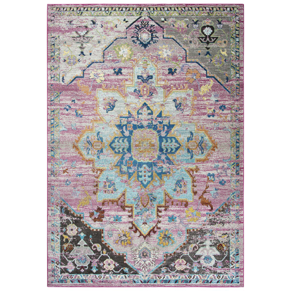Bungalow Rose Elliot Power Loom Pink/Gray/Blue Rug Wayfair